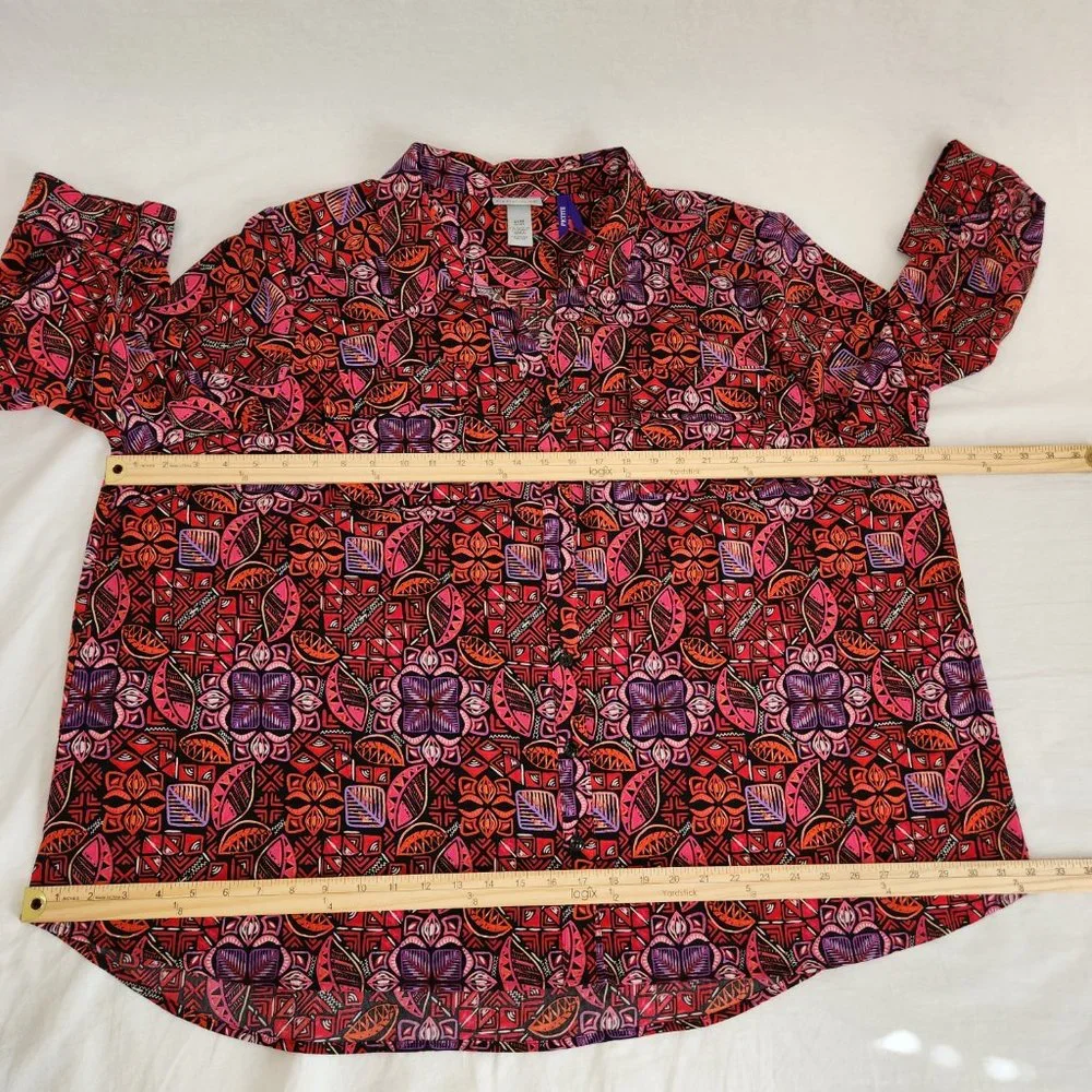 CATHERINES Multicolor AbstractPrint Full Button Down Shirt PLUS PETITE Size 3XWP - Picture 13 of 14
